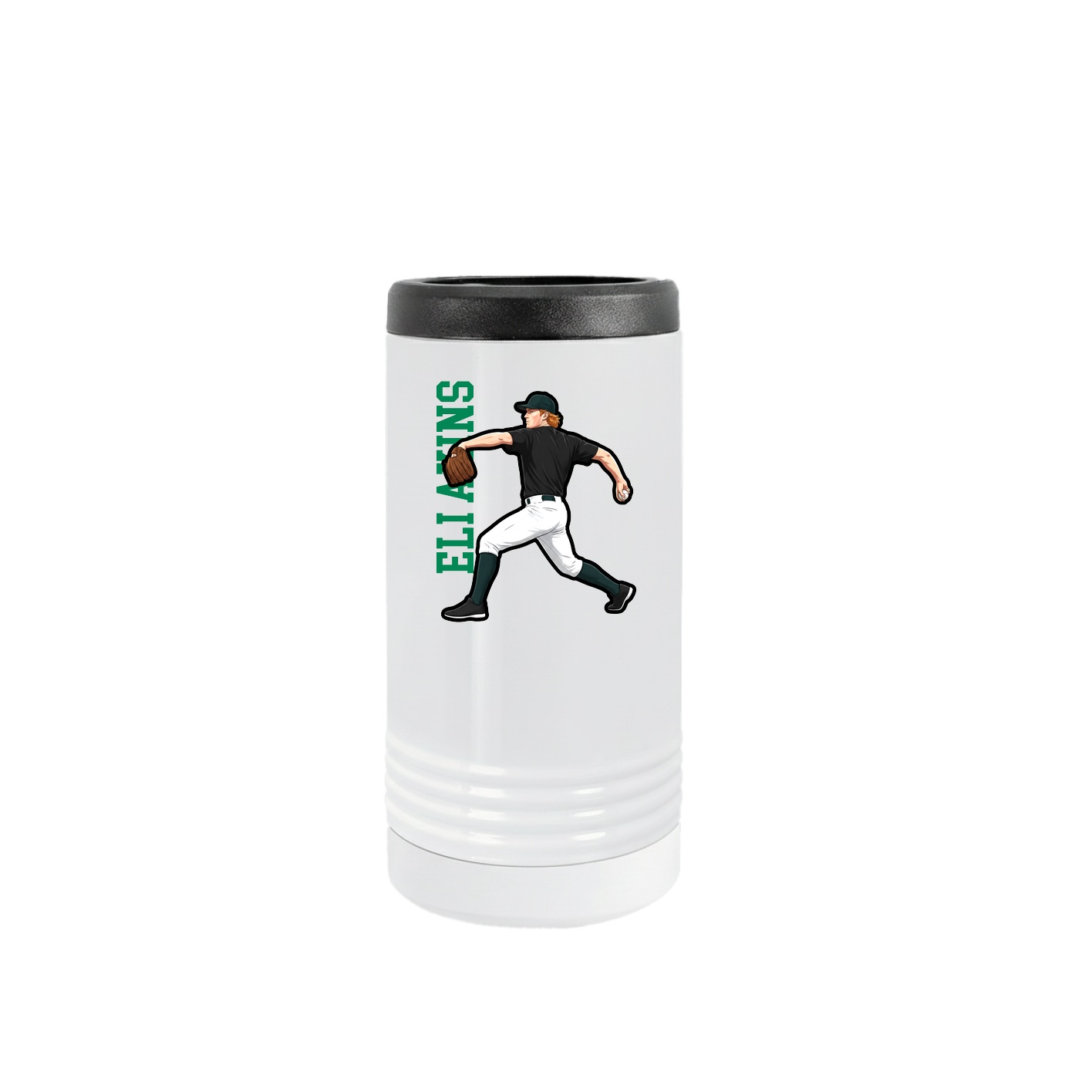 Slim Beverage Holder — Name Vertical in White