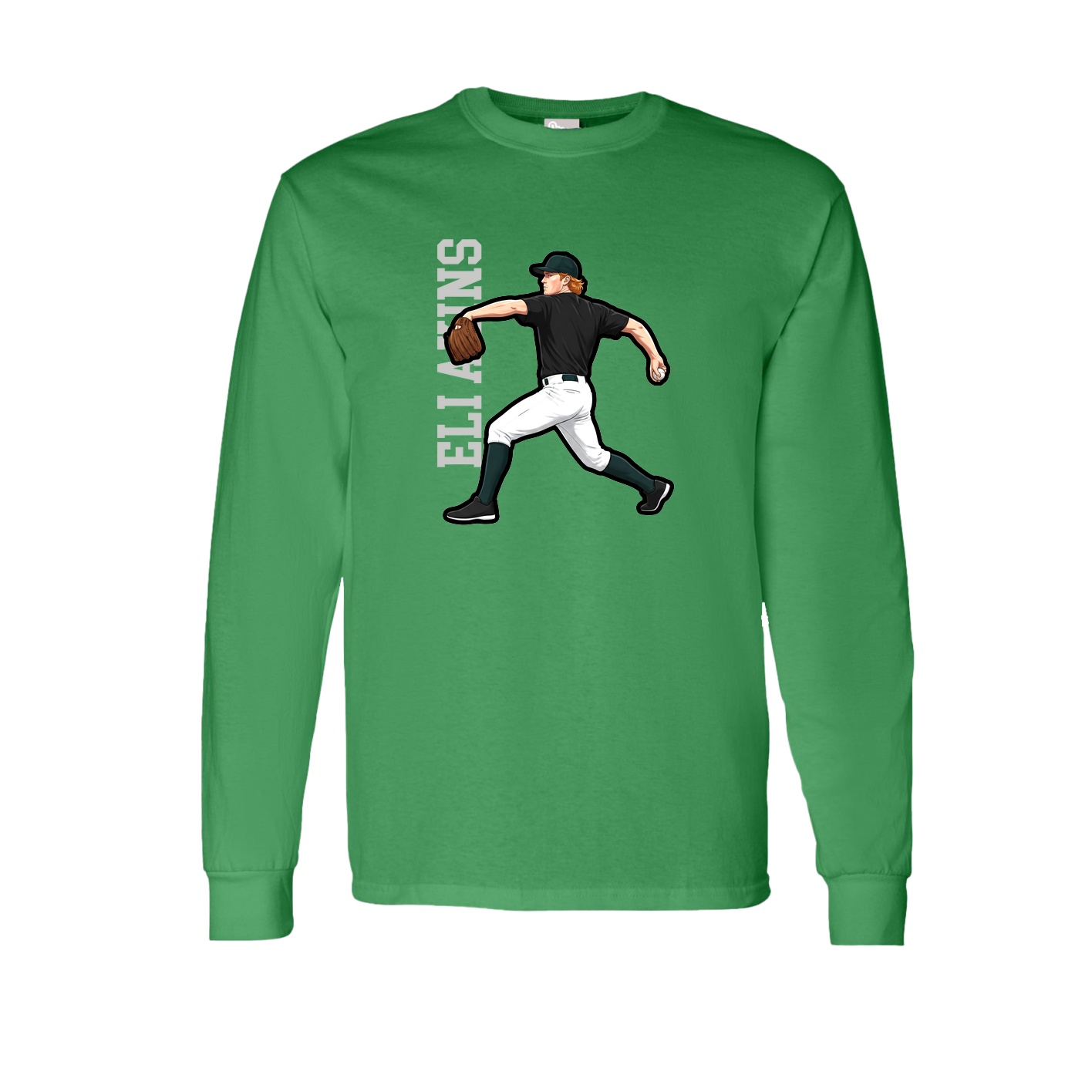 Long Sleeve Tee — Name Vertical in Green