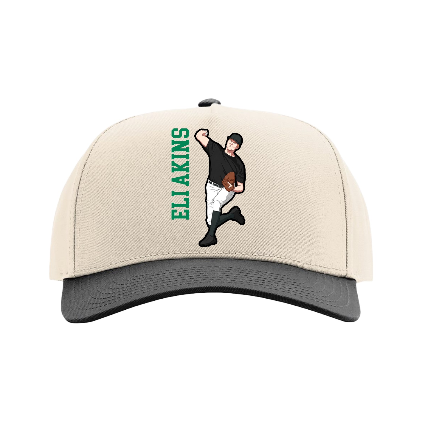 Full Fabric Five-Panel Champ Cap — Name Vertical in Cream/Black