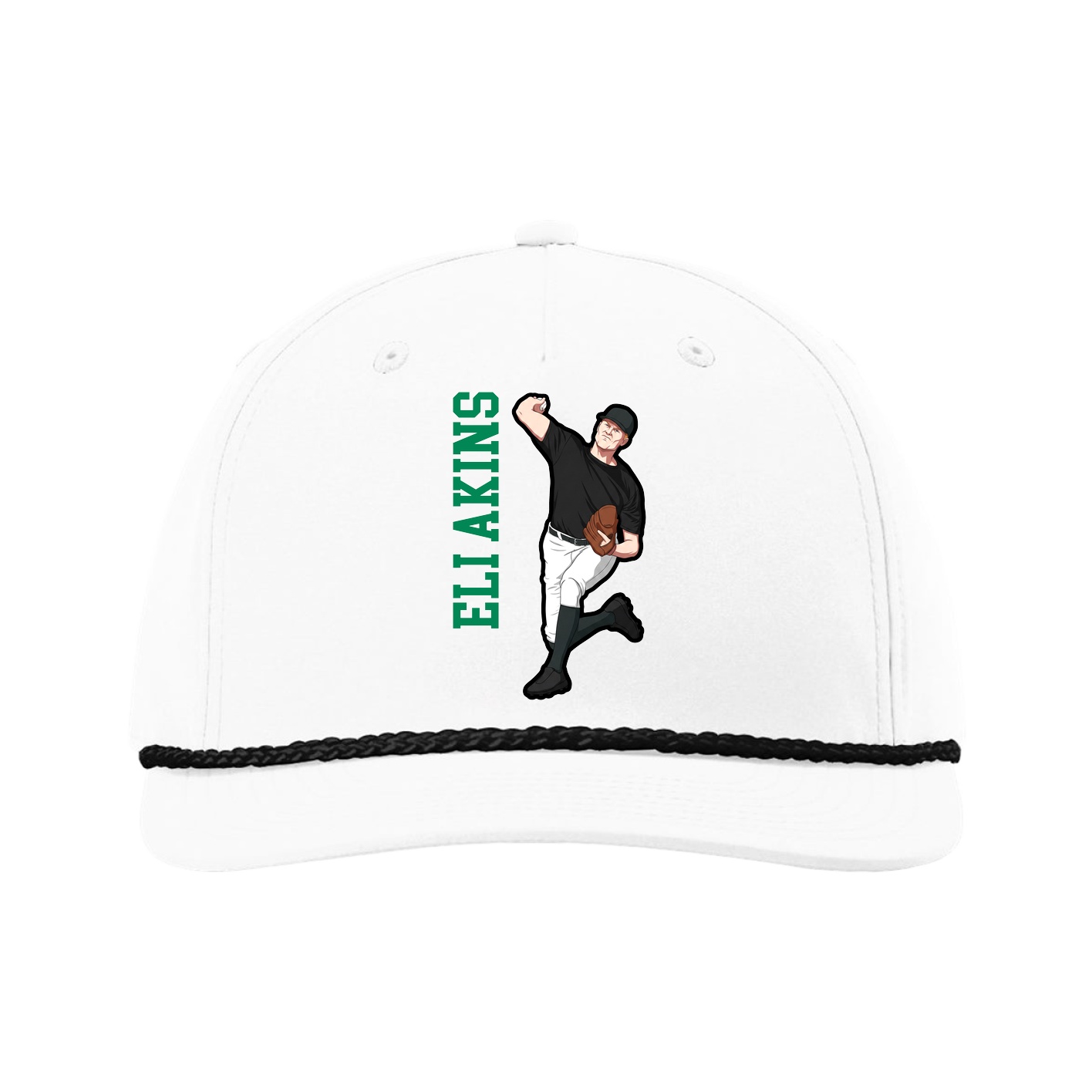 Five-Panel Classic Rope Cap — Name Vertical in White