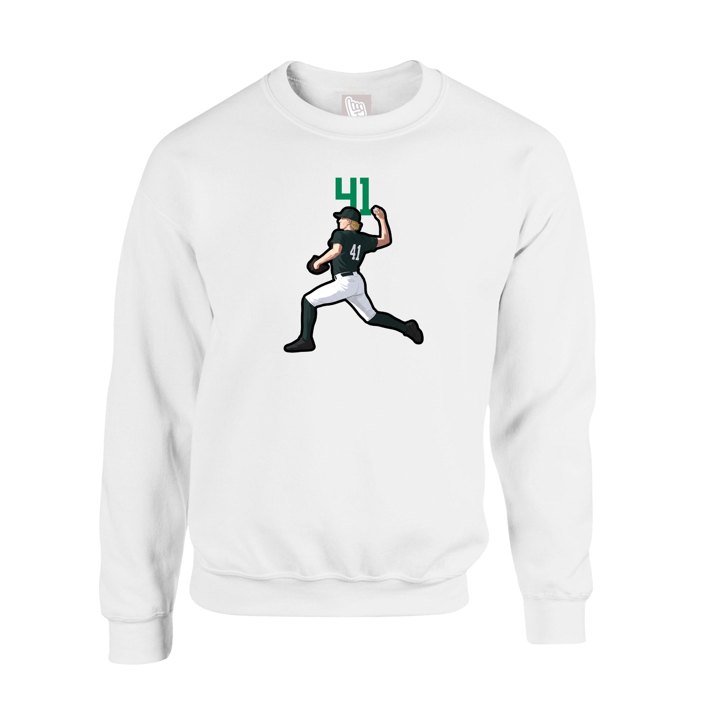 Fleece Crew — Number Top in White