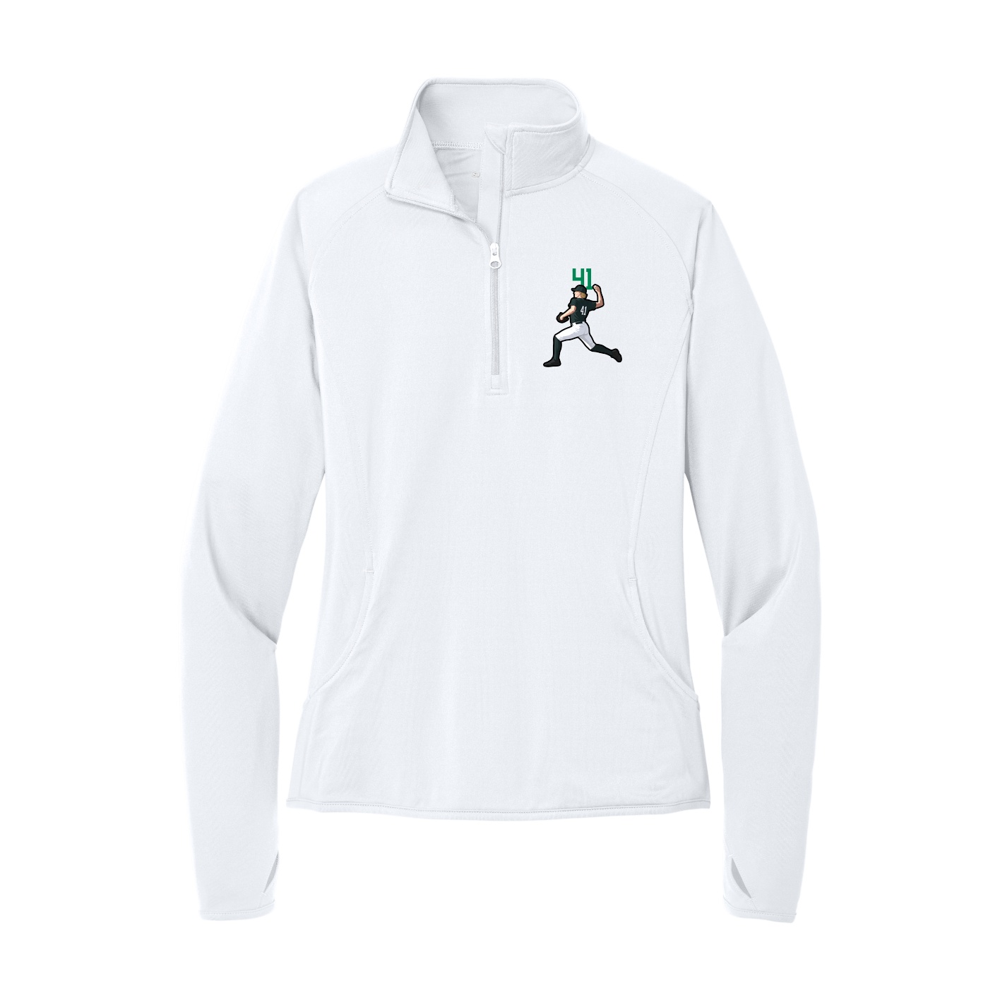 Women's Q-Zip Pullover — Number Top in White