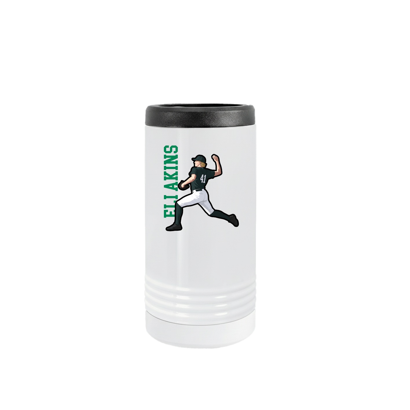 Slim Beverage Holder — Name Vertical in White