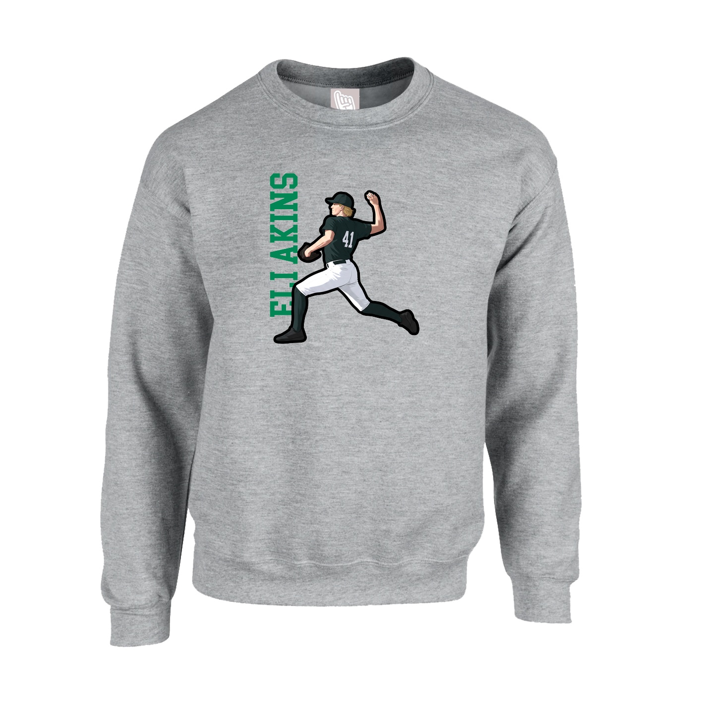 Fleece Crew — Name Vertical in Grey