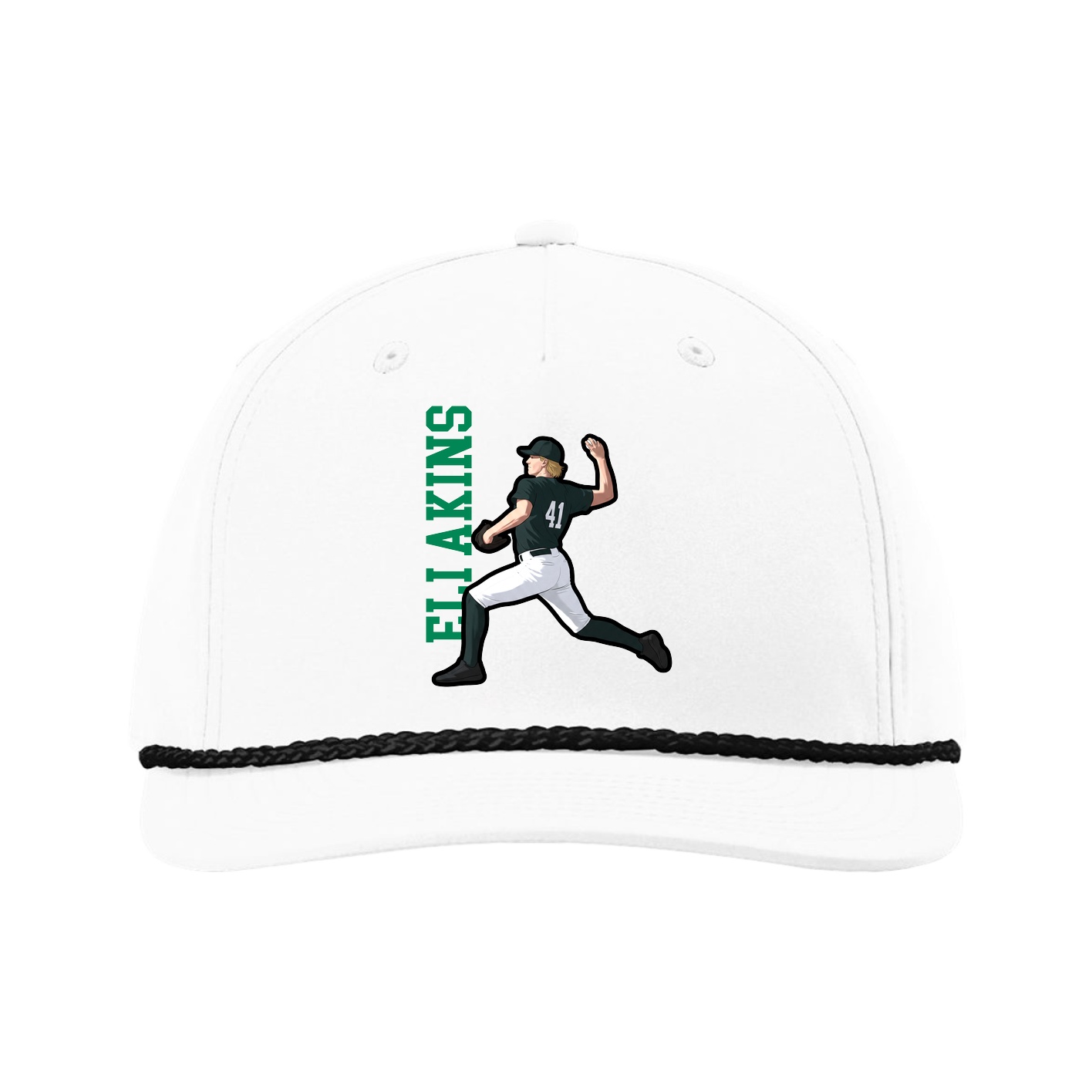 Five-Panel Classic Rope Cap — Name Vertical in White