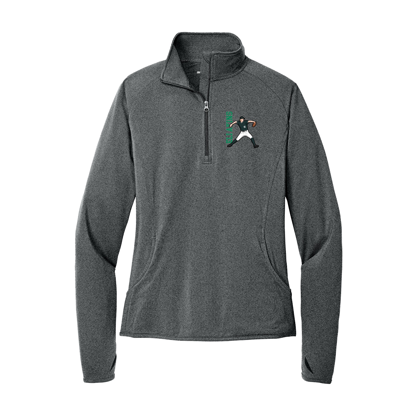 Women's Q-Zip Pullover — Name Vertical in Grey