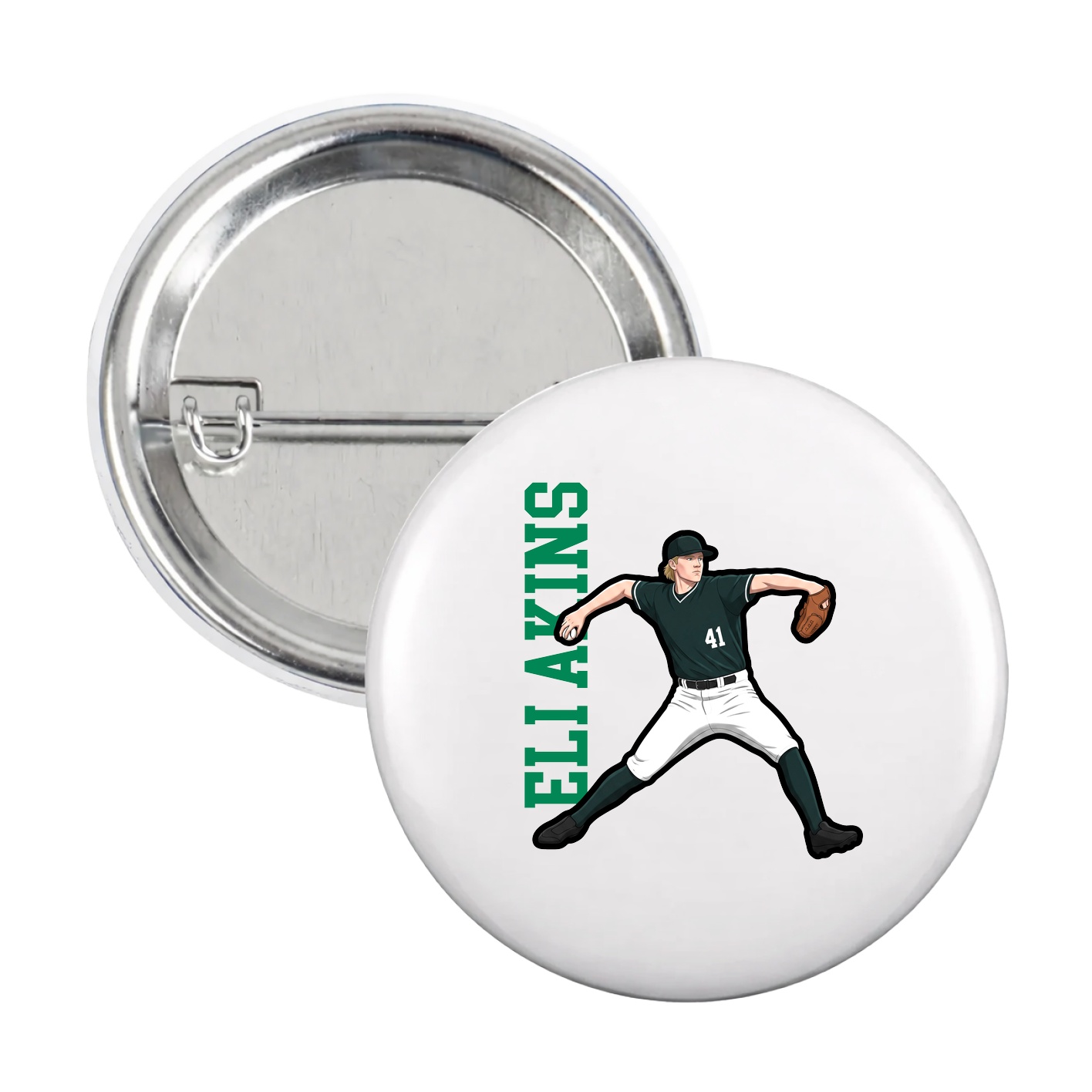 Game Day Button — Name Vertical in White
