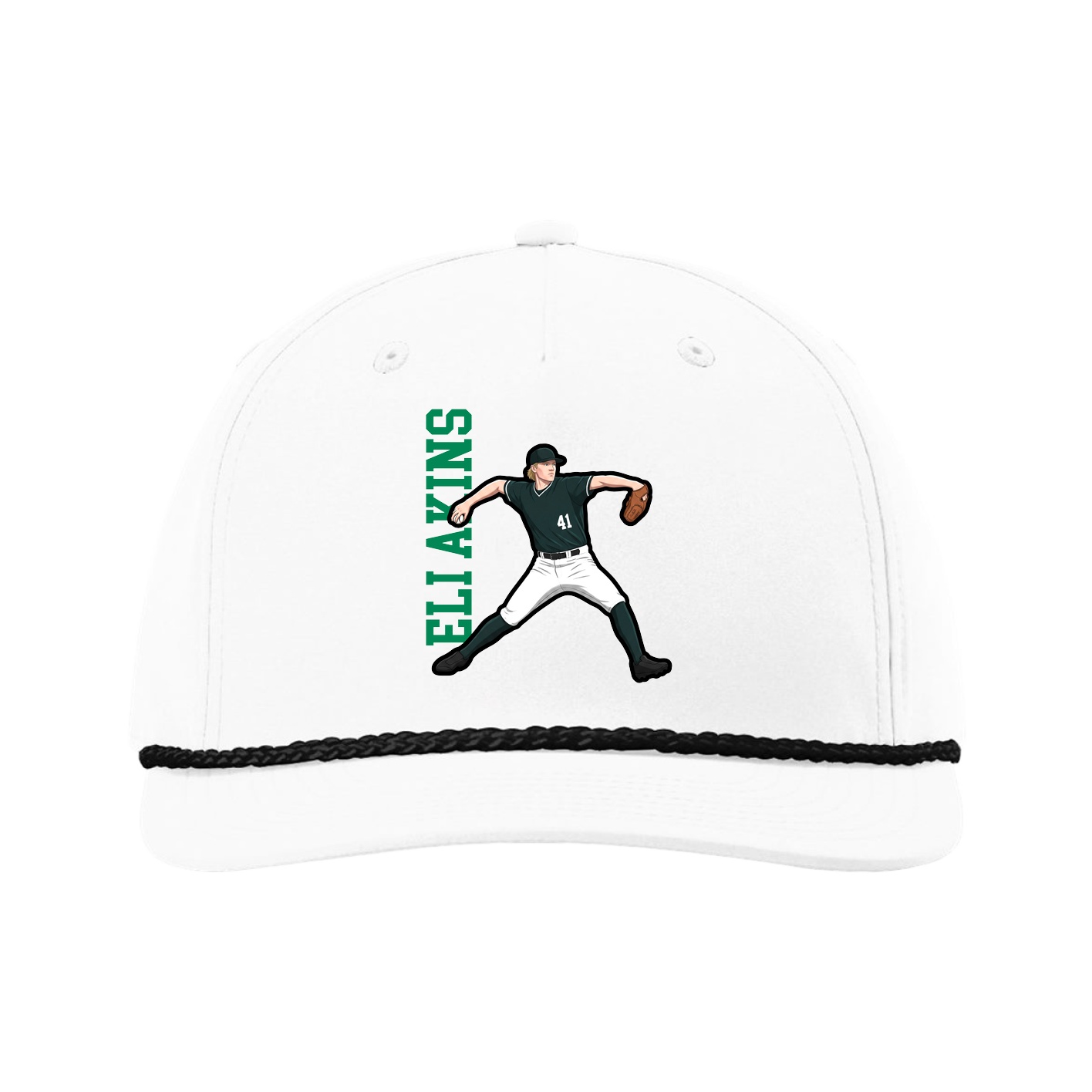 Five-Panel Classic Rope Cap — Name Vertical in White
