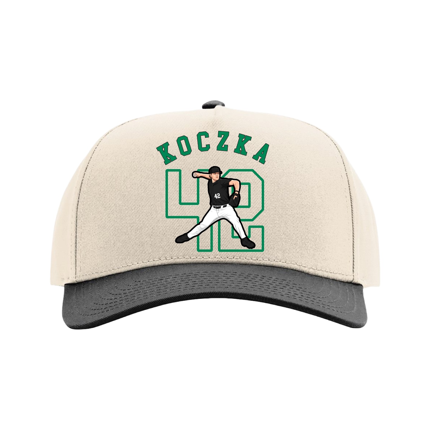 Full Fabric Five-Panel Champ Cap — Shirsey Arch in Cream/Black