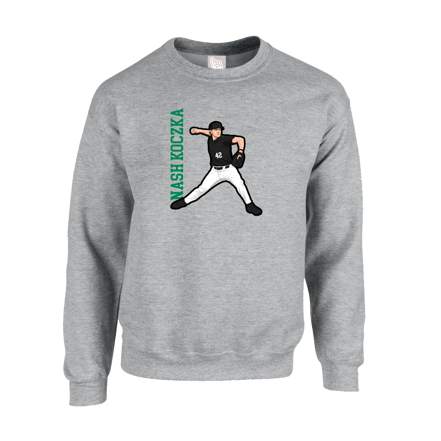Fleece Crew — Name Vertical in Grey