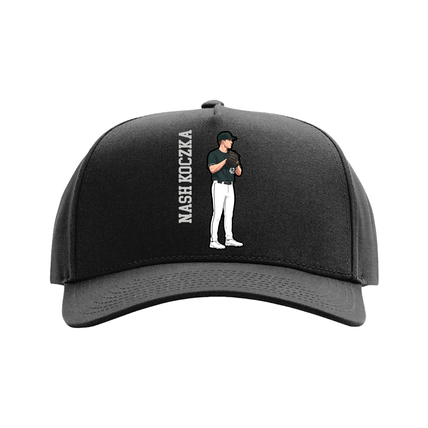 Full Fabric Five-Panel Champ Cap — Name Vertical in Black