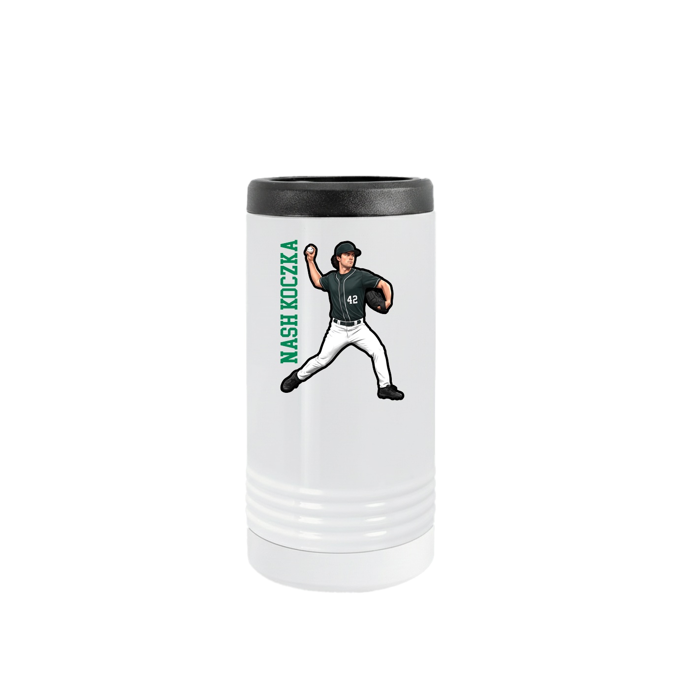 Slim Beverage Holder — Name Vertical in White