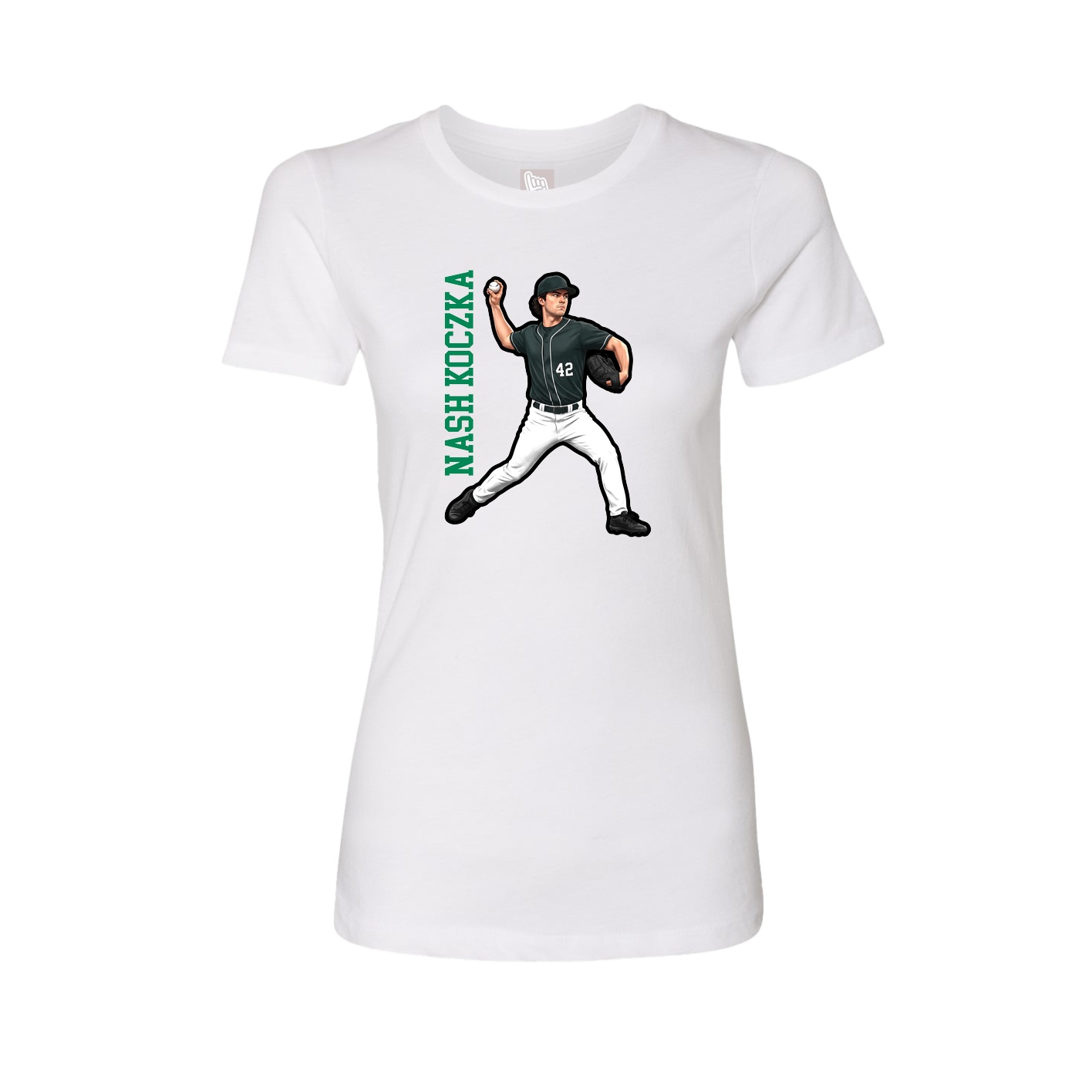 Womens Tee — Name Vertical in White