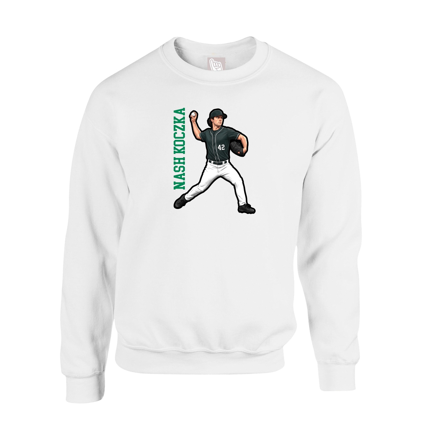 Fleece Crew — Name Vertical in White