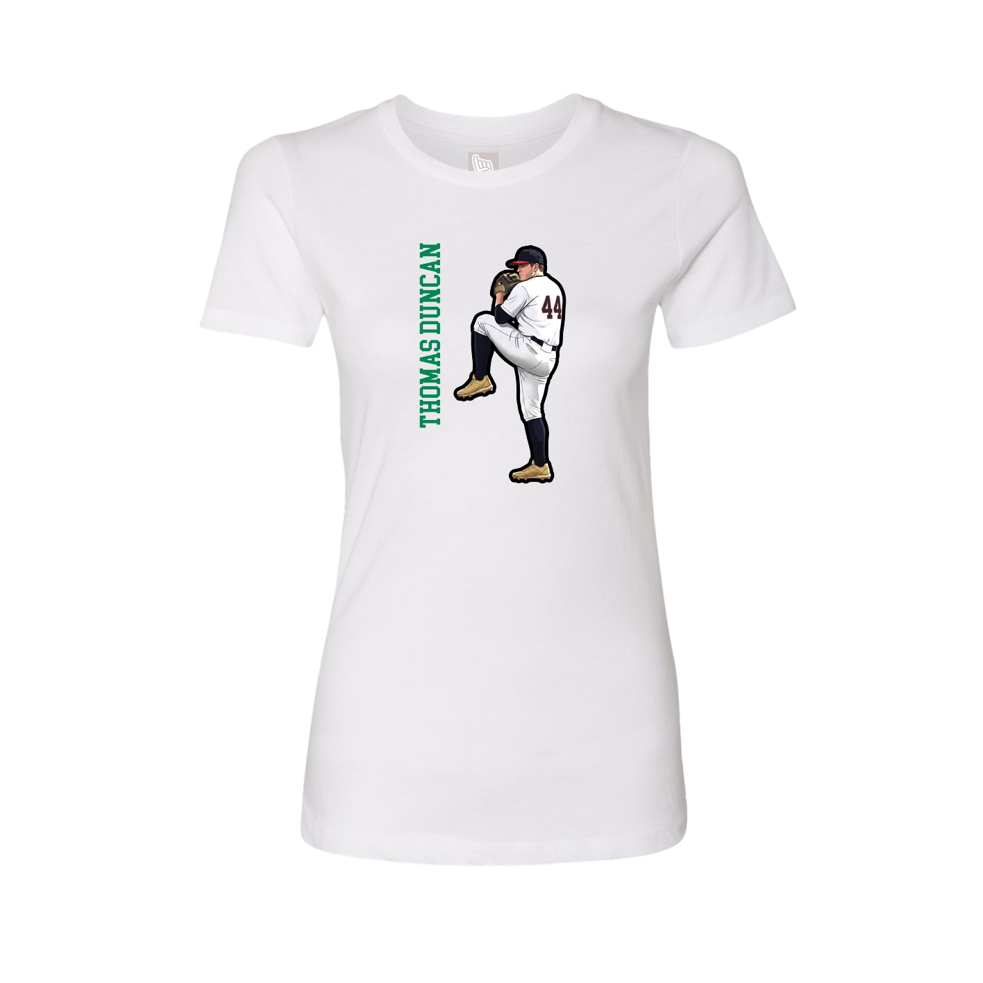 Womens Tee — Name Vertical in White