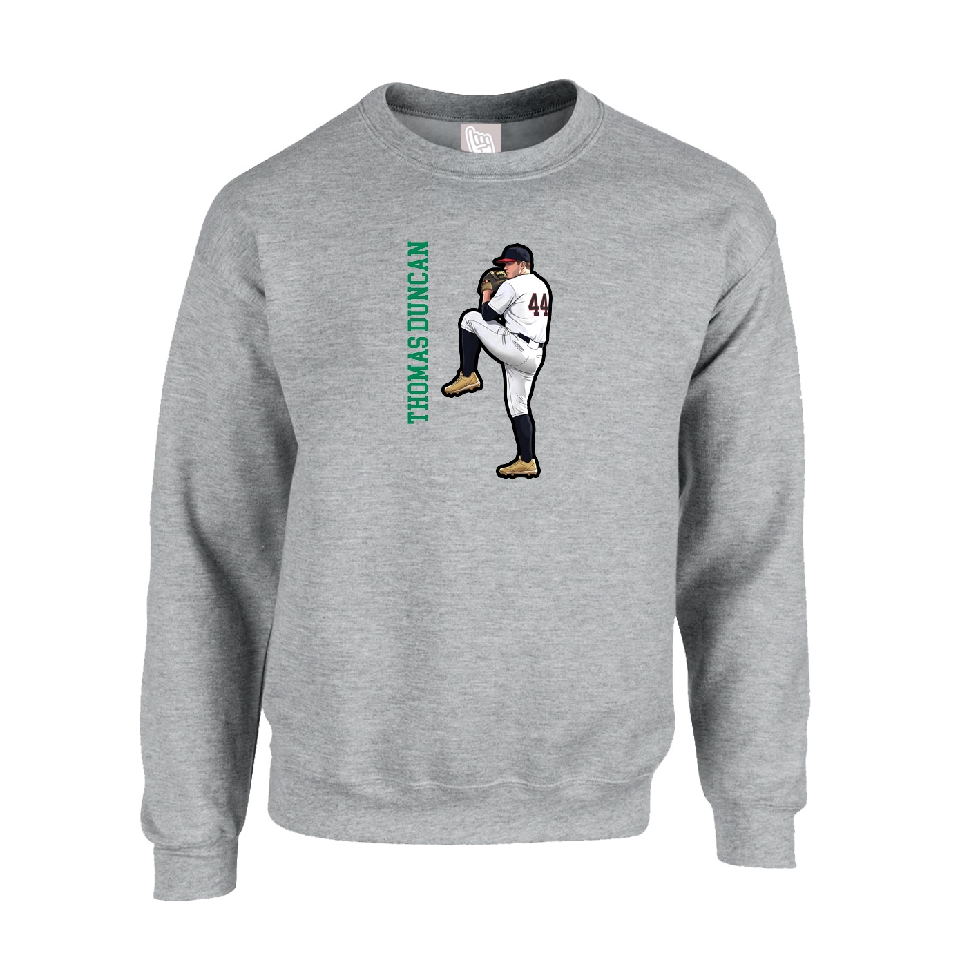Fleece Crew — Name Vertical in Grey