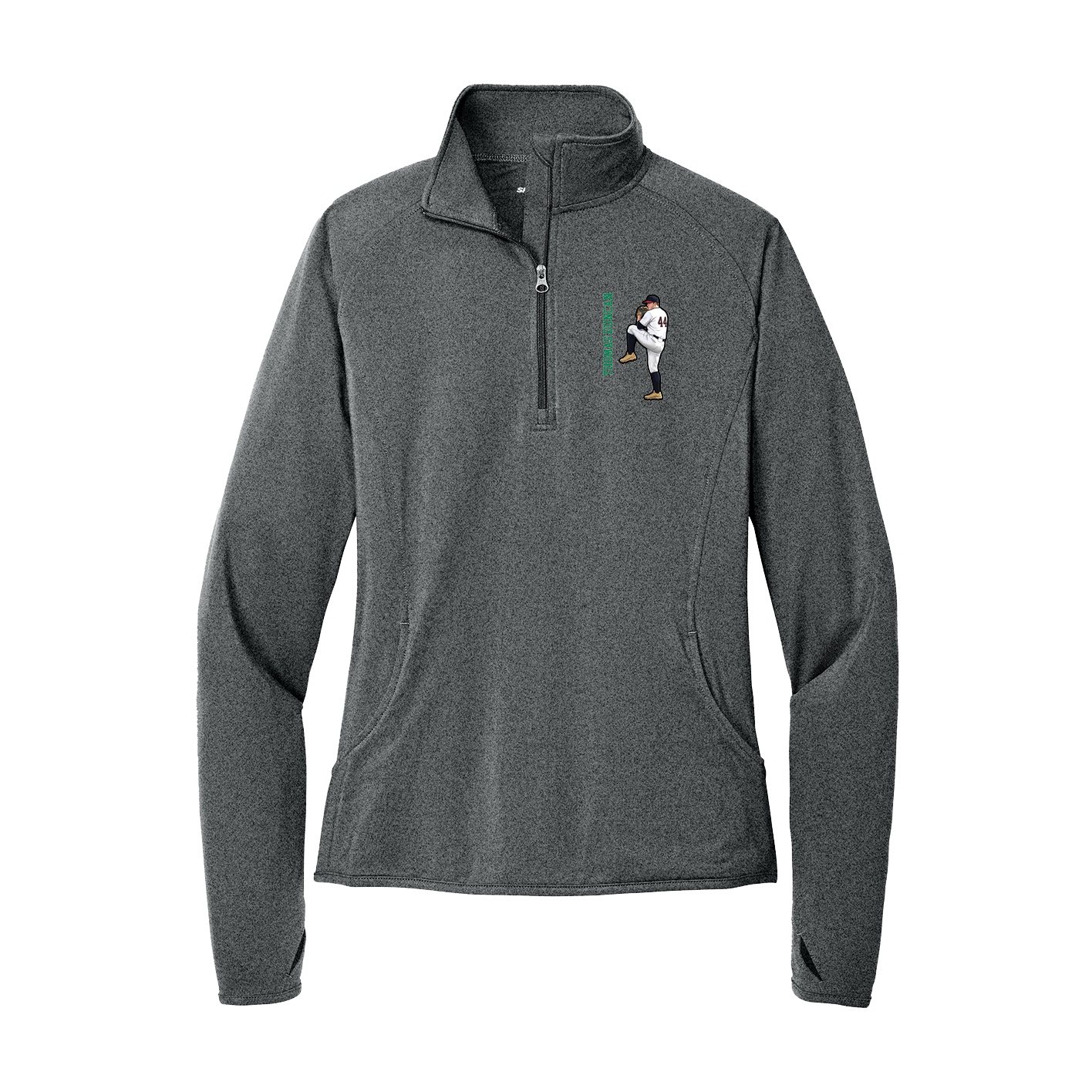 Women's Q-Zip Pullover — Name Vertical in Grey