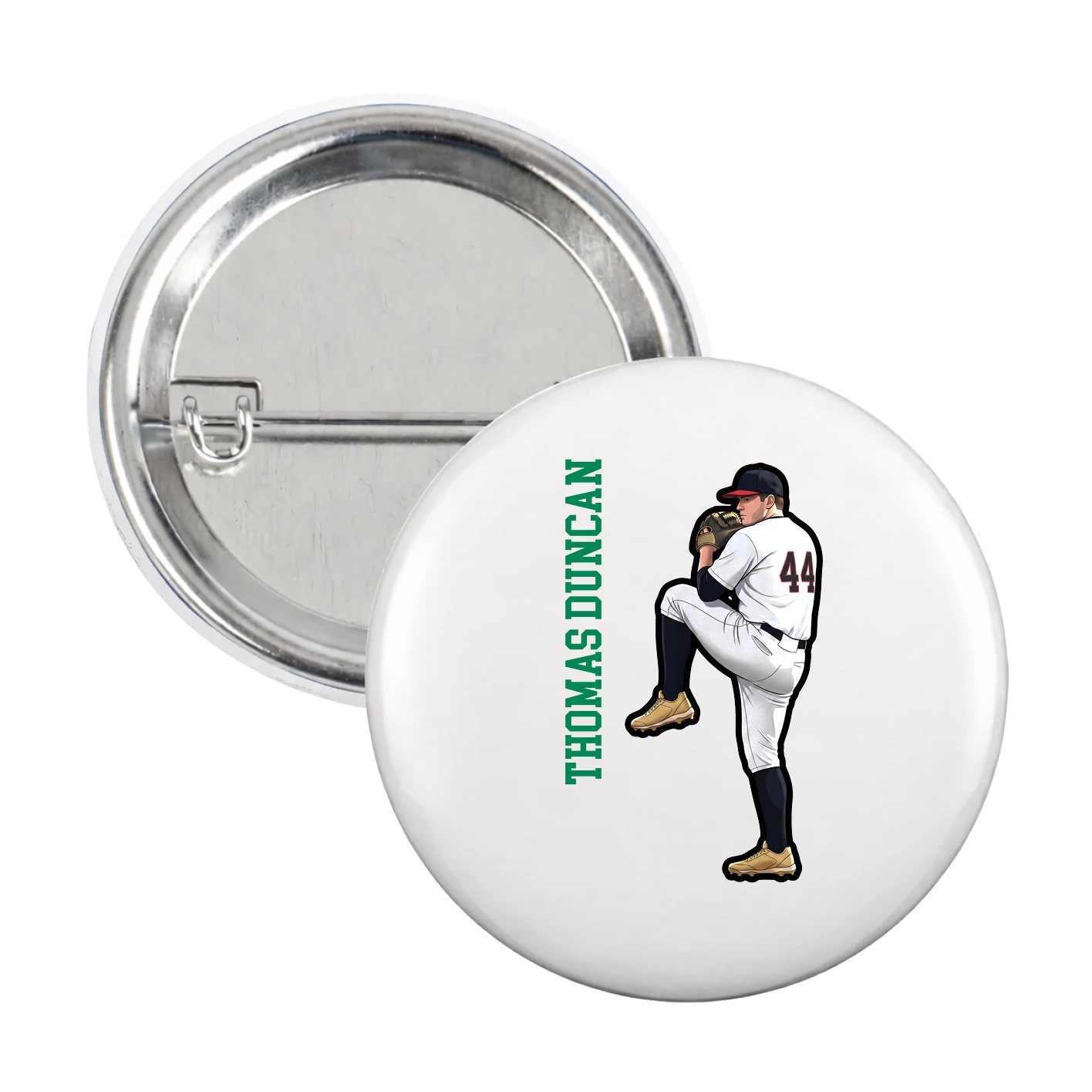 Game Day Button — Name Vertical in White