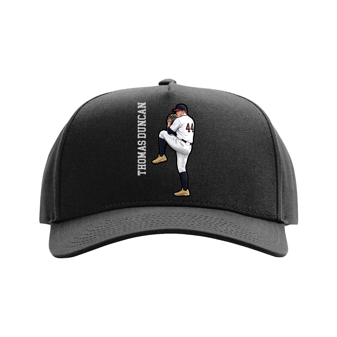 Full Fabric Five-Panel Champ Cap — Name Vertical in Black