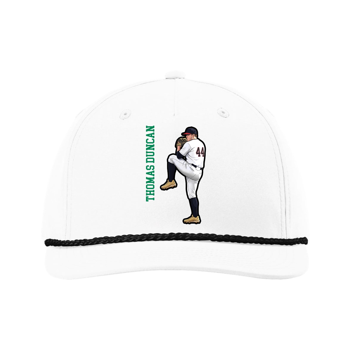 Five-Panel Classic Rope Cap — Name Vertical in White