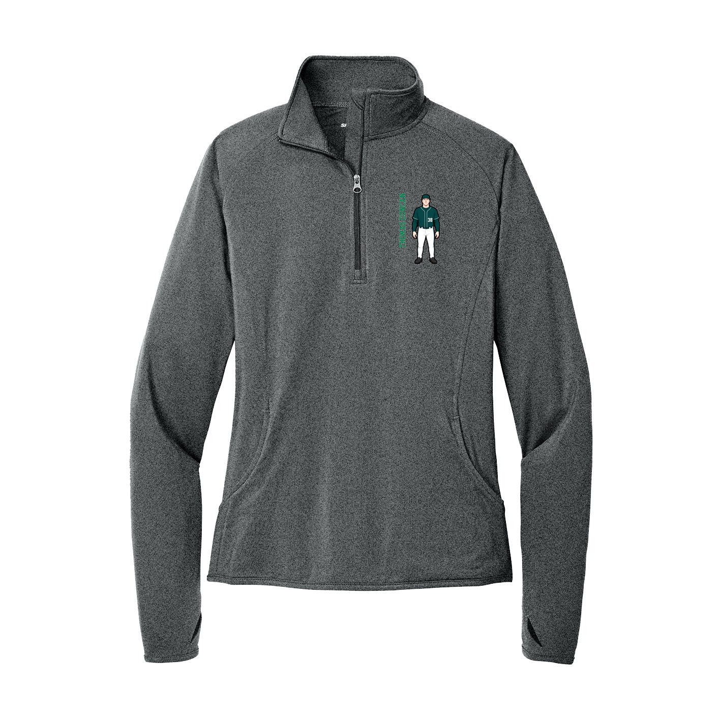 Women's Q-Zip Pullover — Name Vertical in Grey