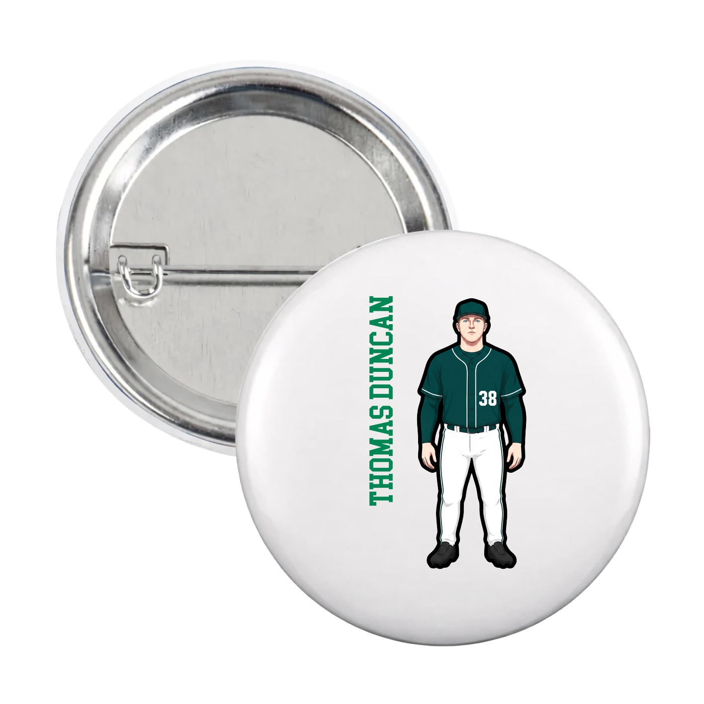 Game Day Button — Name Vertical in White
