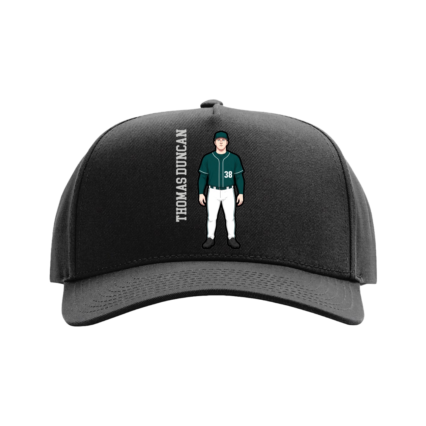 Full Fabric Five-Panel Champ Cap — Name Vertical in Black