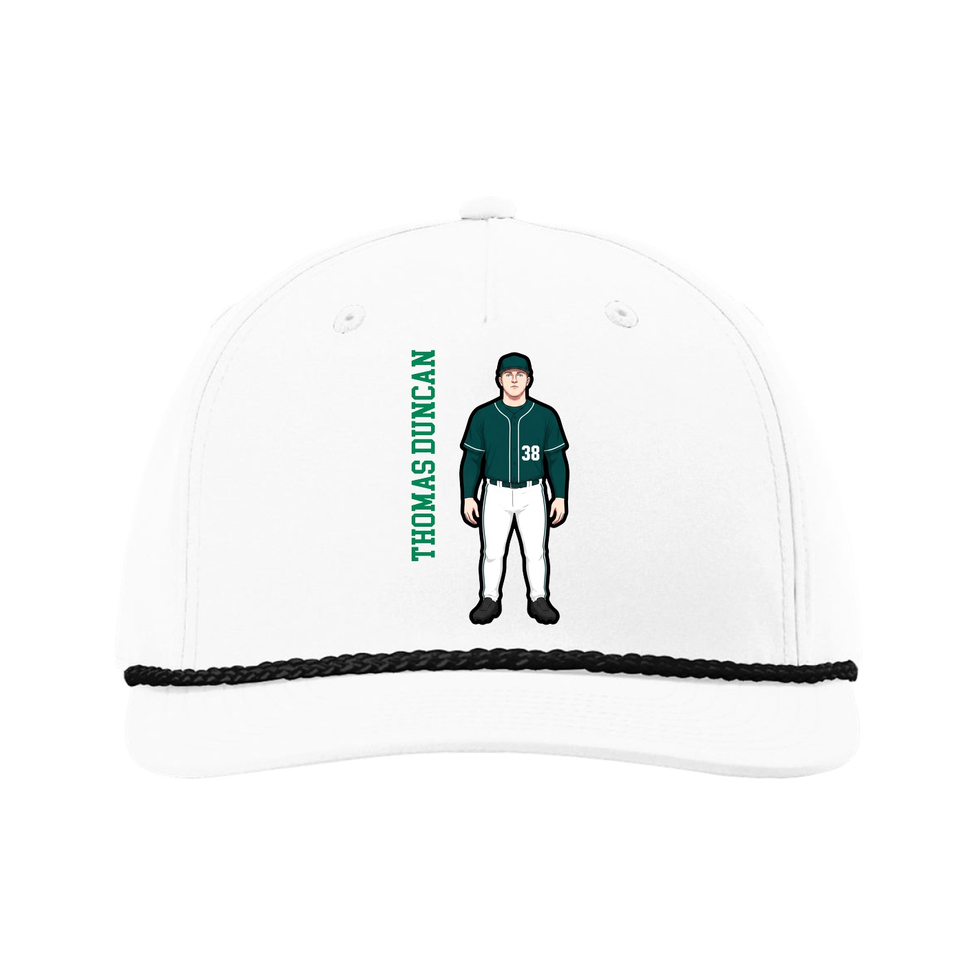 Five-Panel Classic Rope Cap — Name Vertical in White