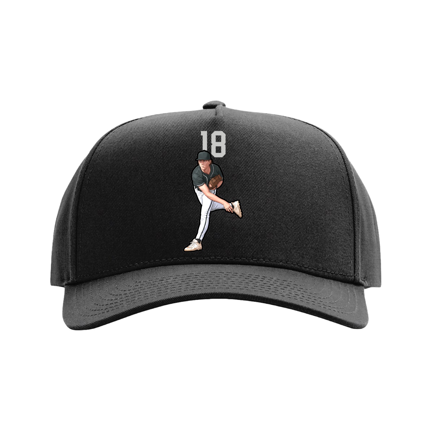 Full Fabric Five-Panel Champ Cap — Number Top in Black