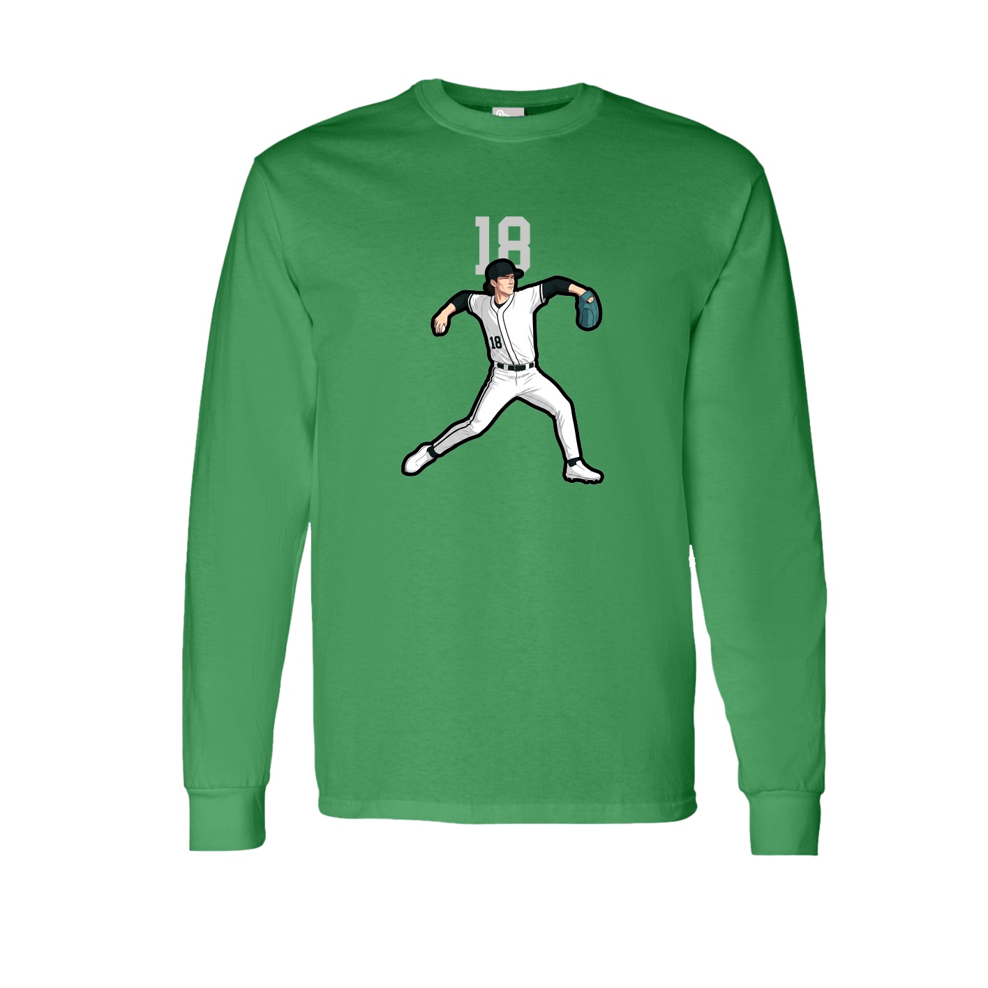 Long Sleeve Tee — Number Top in Green