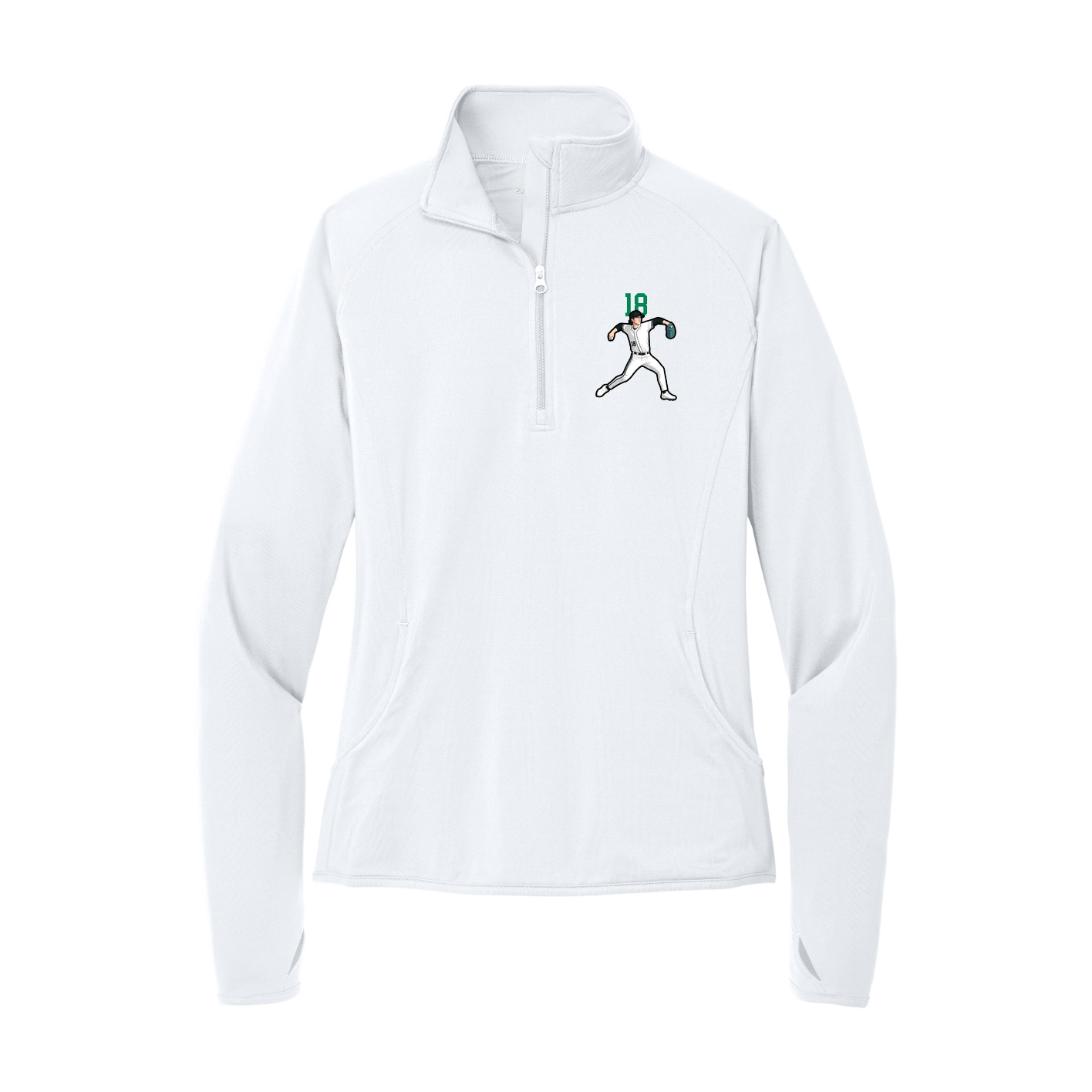 Women's Q-Zip Pullover — Number Top in White