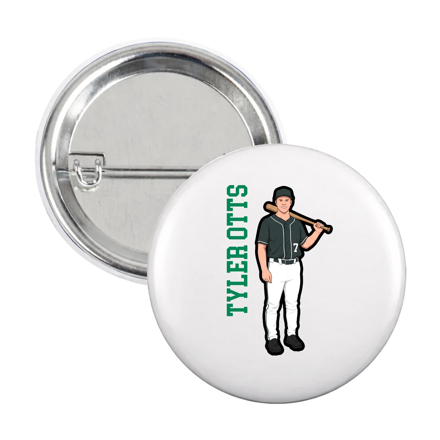 Game Day Button — Name Vertical in White