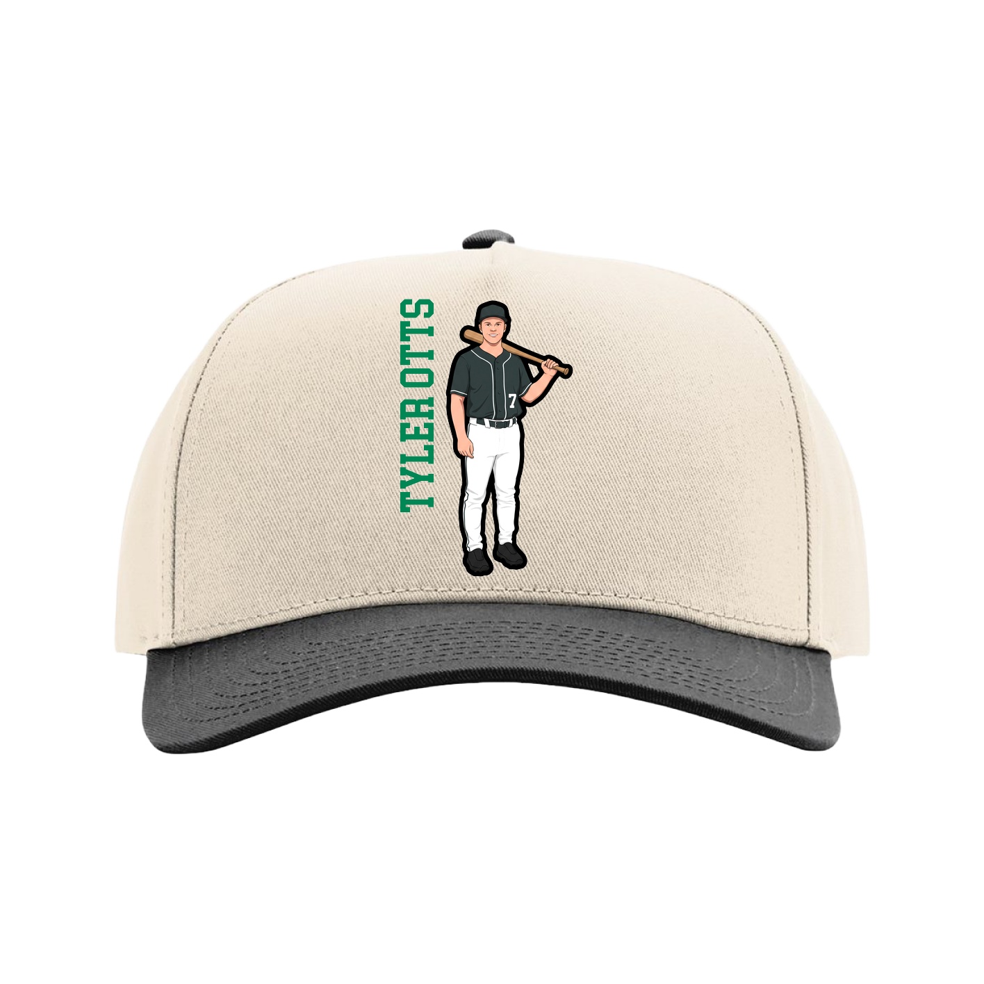 Full Fabric Five-Panel Champ Cap — Name Vertical in Cream/Black