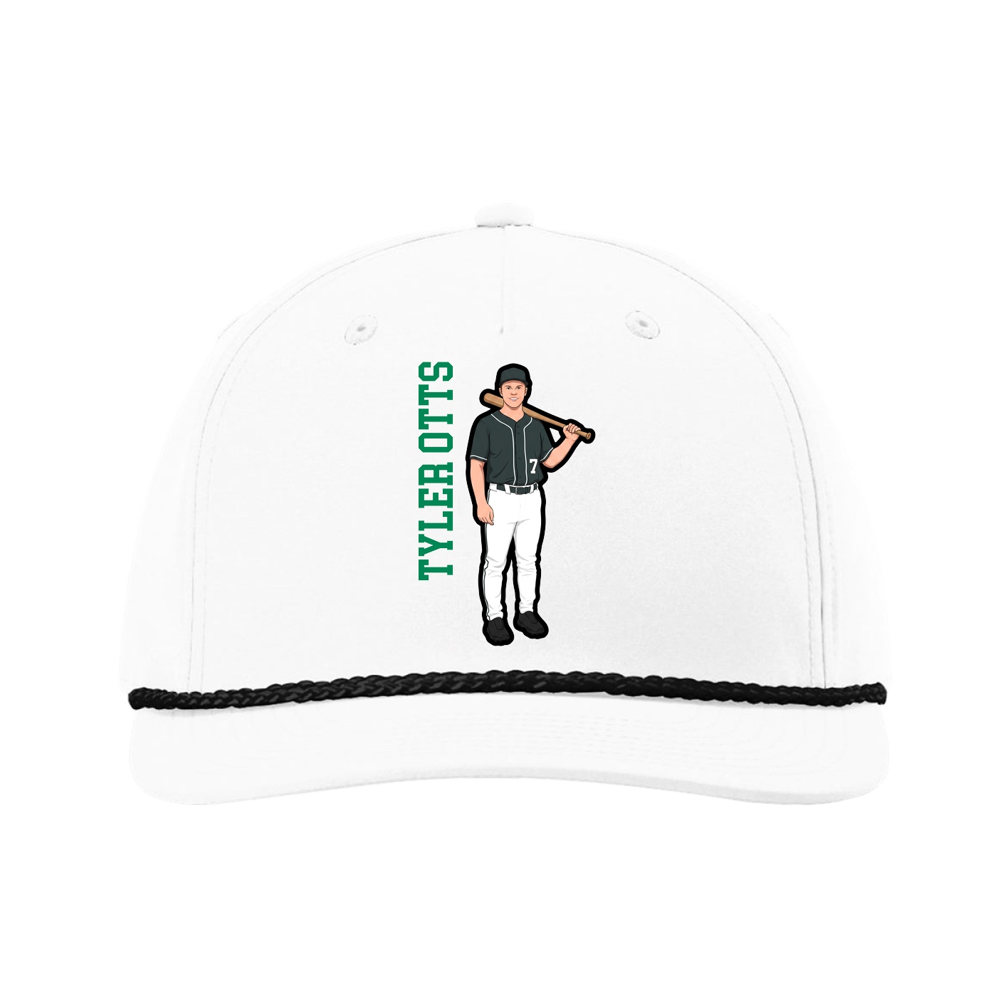 Five-Panel Classic Rope Cap — Name Vertical in White