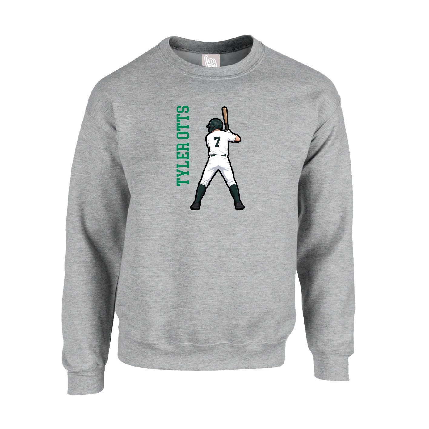 Fleece Crew — Name Vertical in Grey