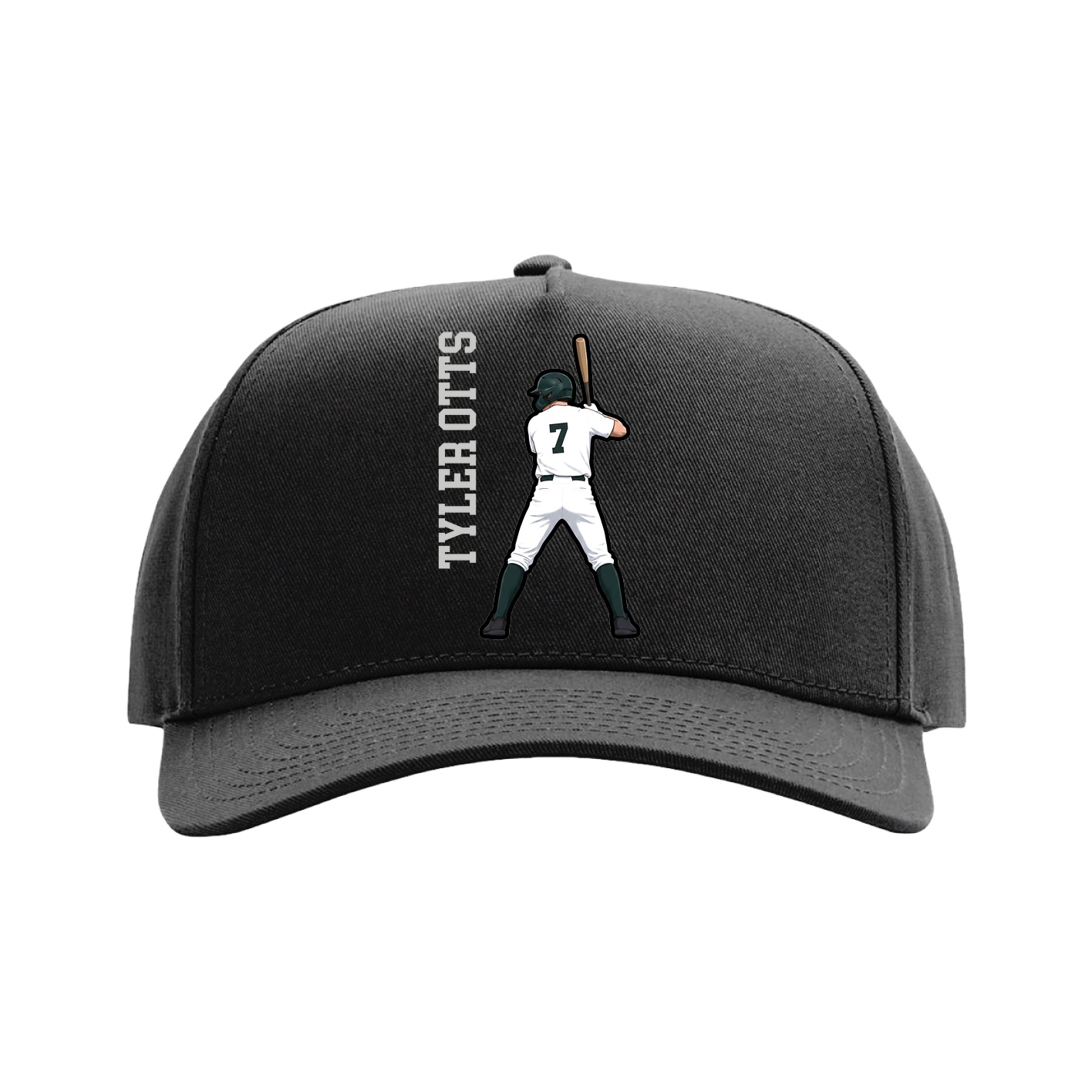 Full Fabric Five-Panel Champ Cap — Name Vertical in Black