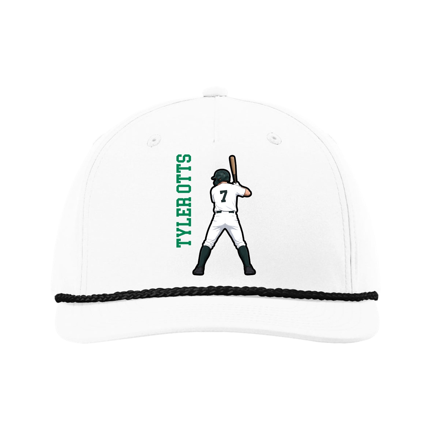 Five-Panel Classic Rope Cap — Name Vertical in White