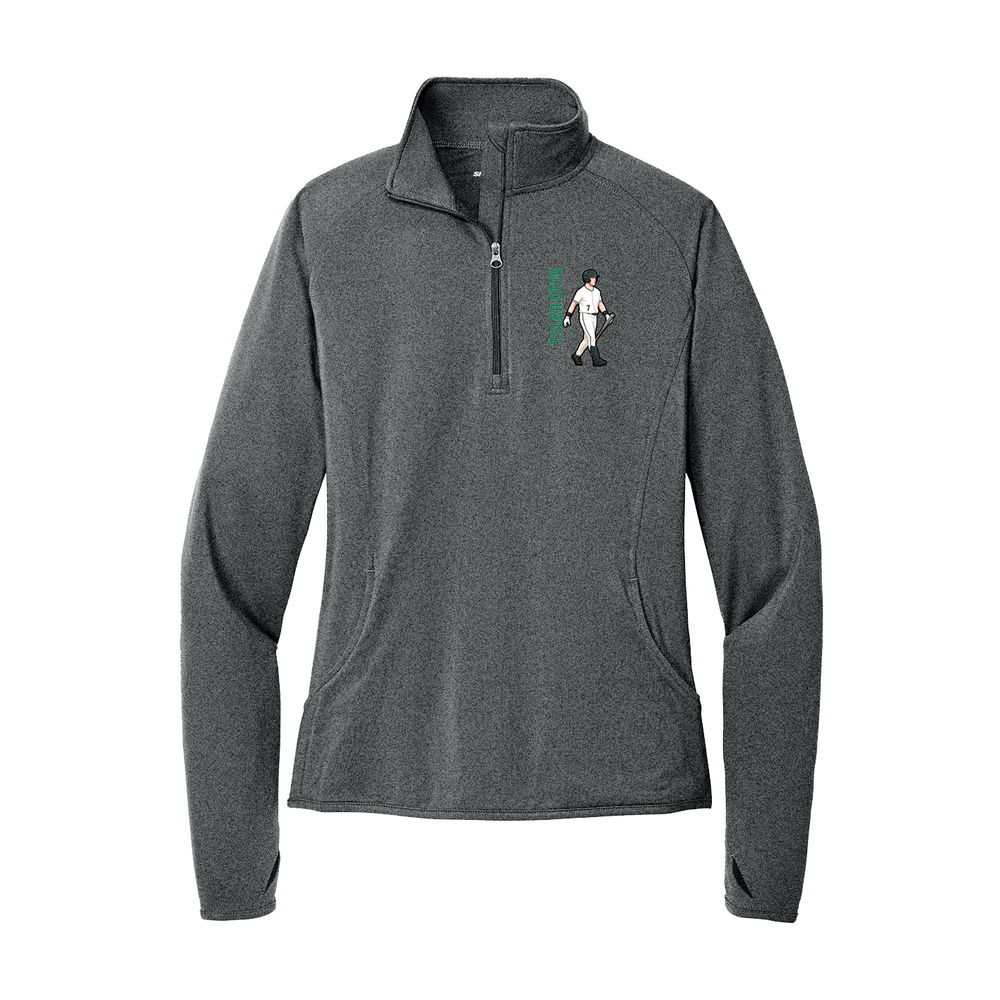 Women's Q-Zip Pullover — Name Vertical in Grey