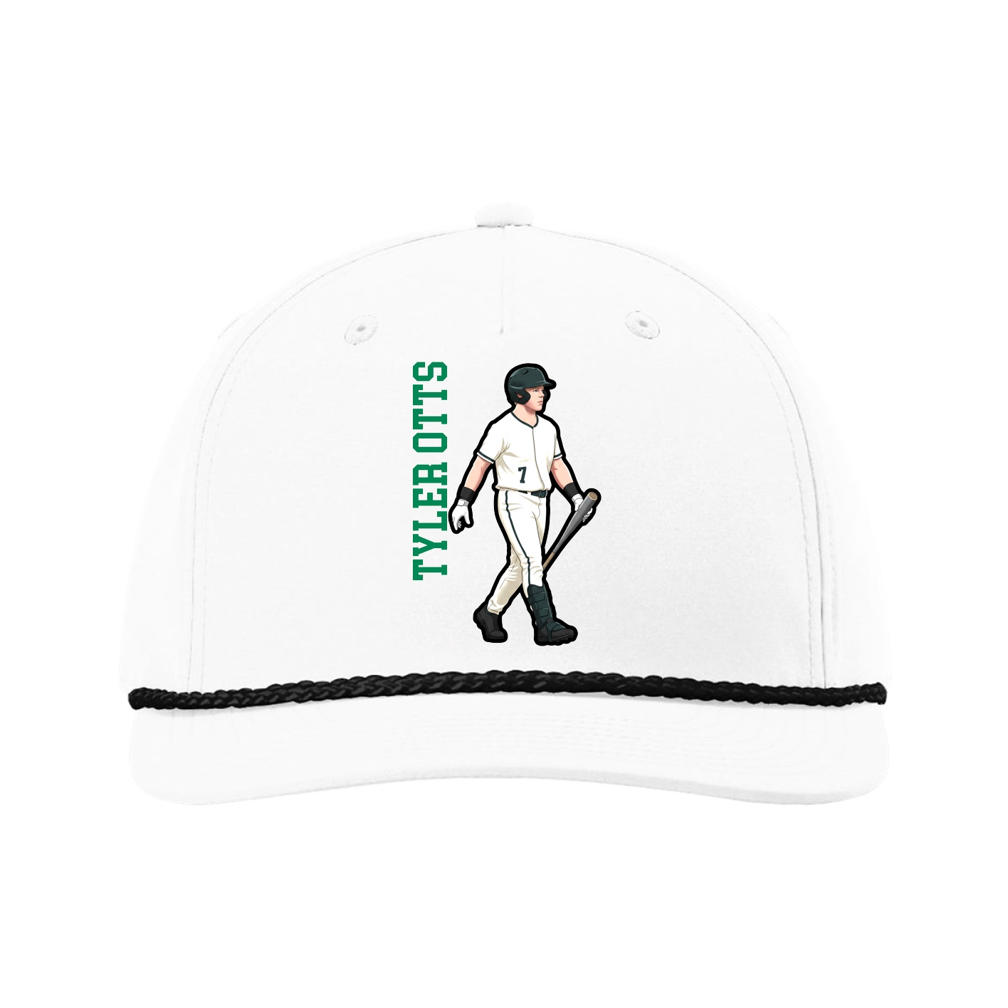 Five-Panel Classic Rope Cap — Name Vertical in White