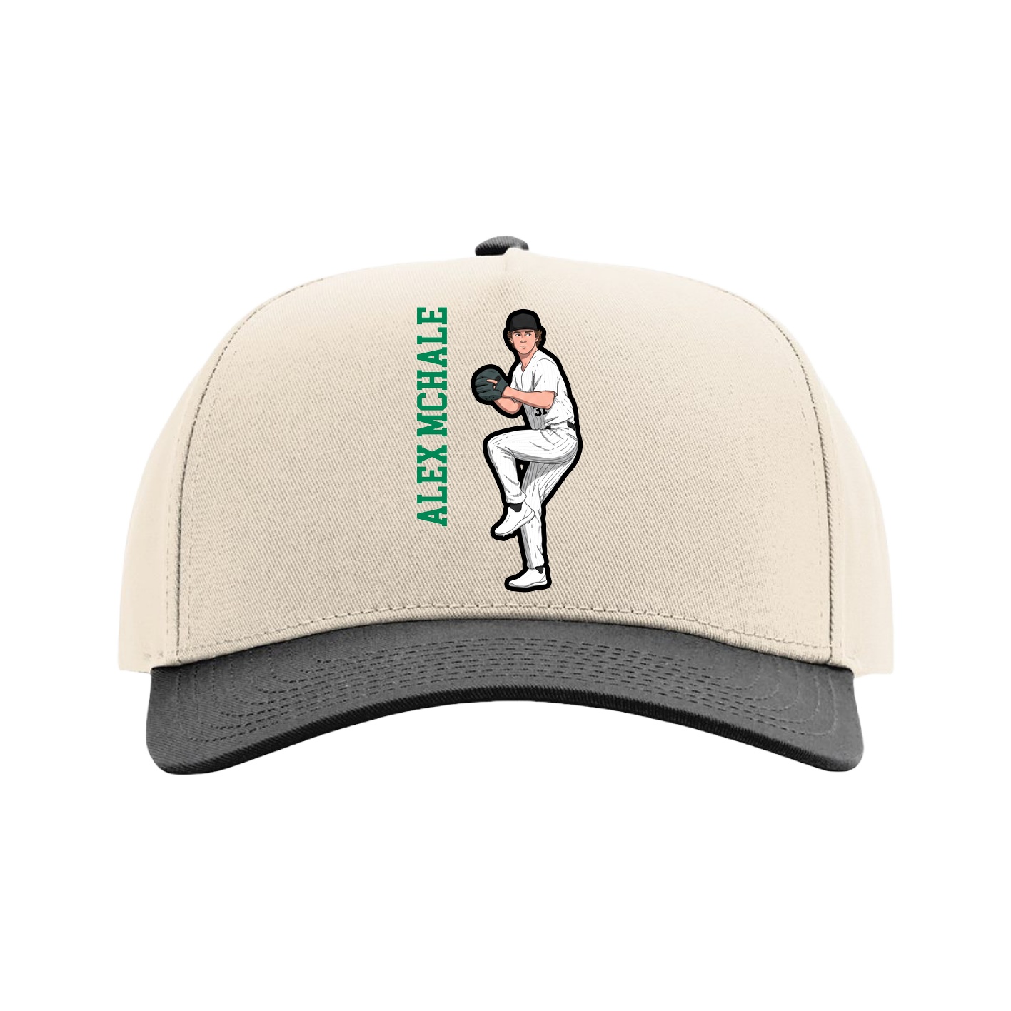 Full Fabric Five-Panel Champ Cap — Name Vertical in Cream/Black