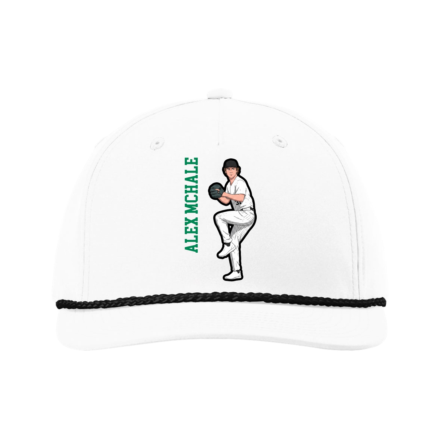 Five-Panel Classic Rope Cap — Name Vertical in White