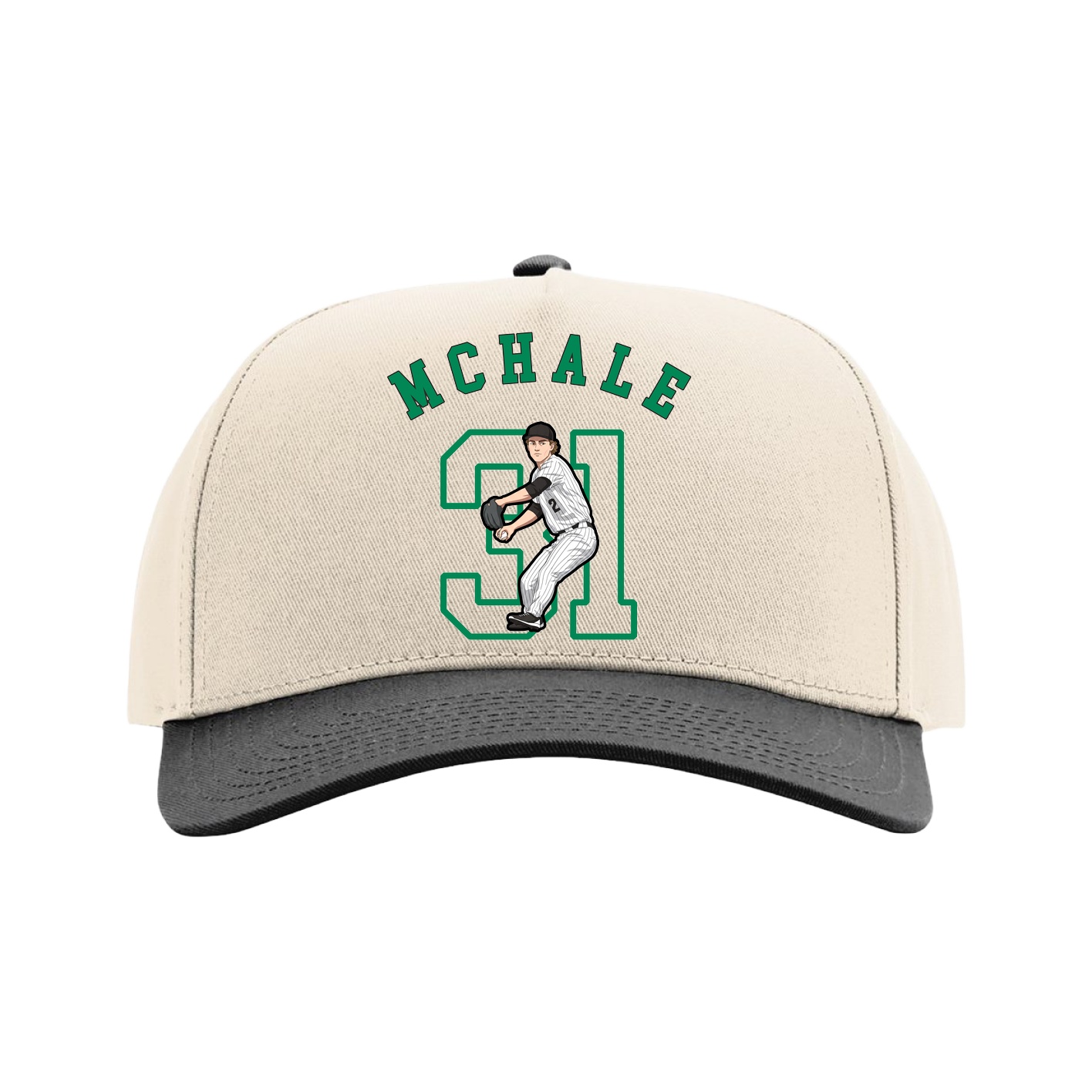 Full Fabric Five-Panel Champ Cap — Shirsey Arch in Cream/Black