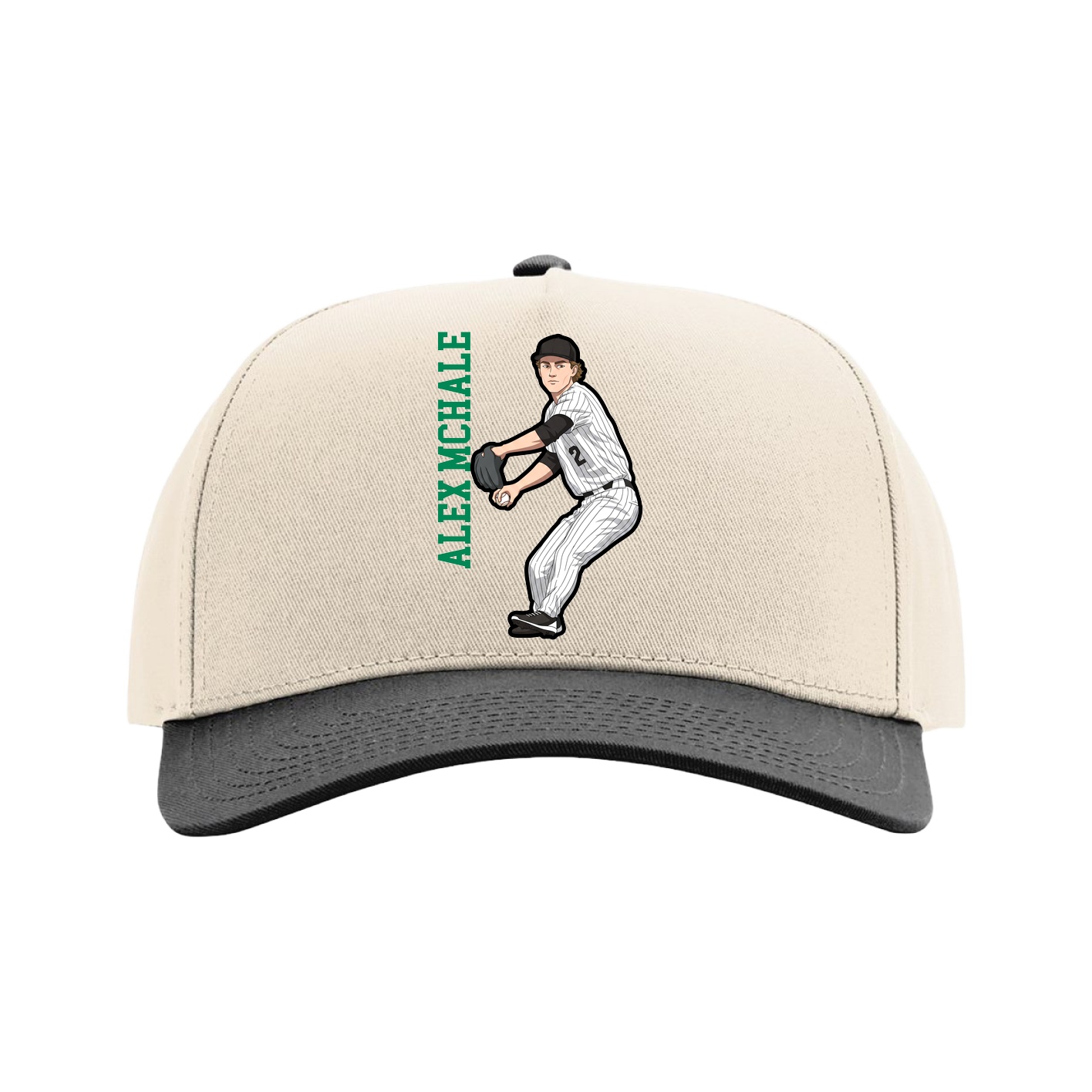 Full Fabric Five-Panel Champ Cap — Name Vertical in Cream/Black