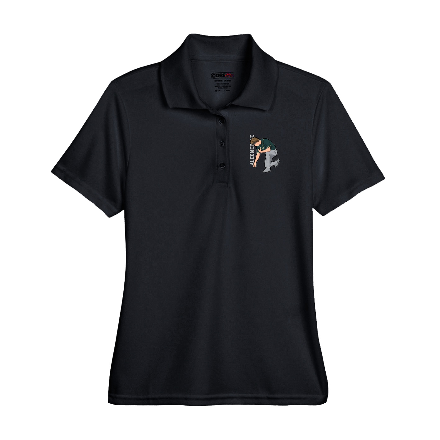 Performance Polo — Name Vertical in Black