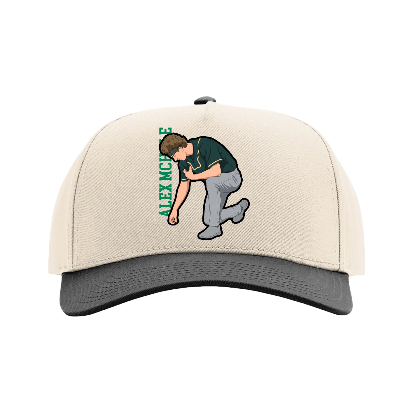 Full Fabric Five-Panel Champ Cap — Name Vertical in Cream/Black