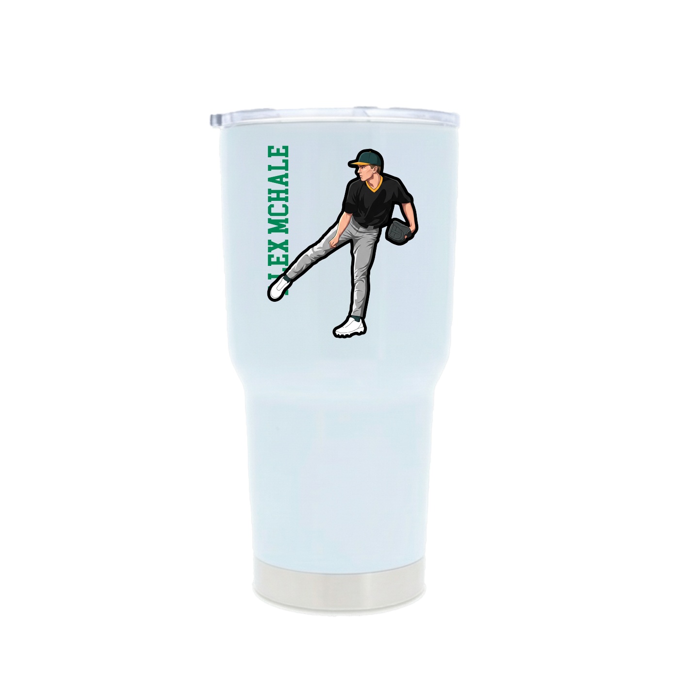 30oz Stainless Steel Tumbler — Name Vertical in White