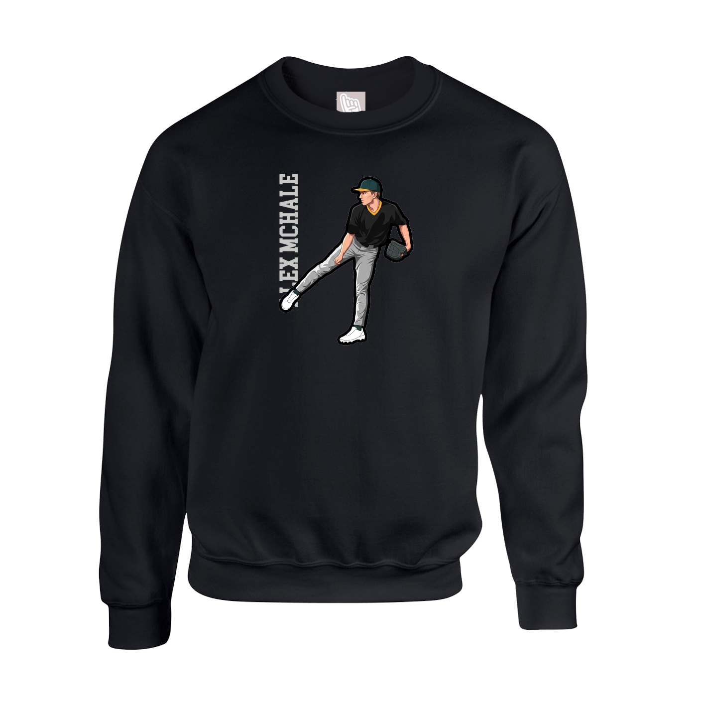 Fleece Crew — Name Vertical in Black