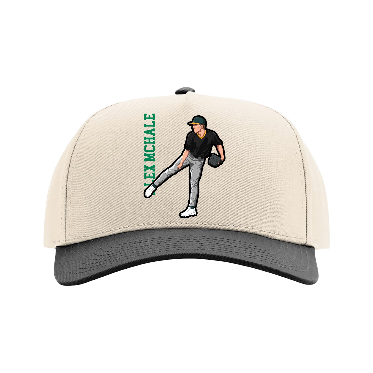 Full Fabric Five-Panel Champ Cap — Name Vertical in Cream/Black