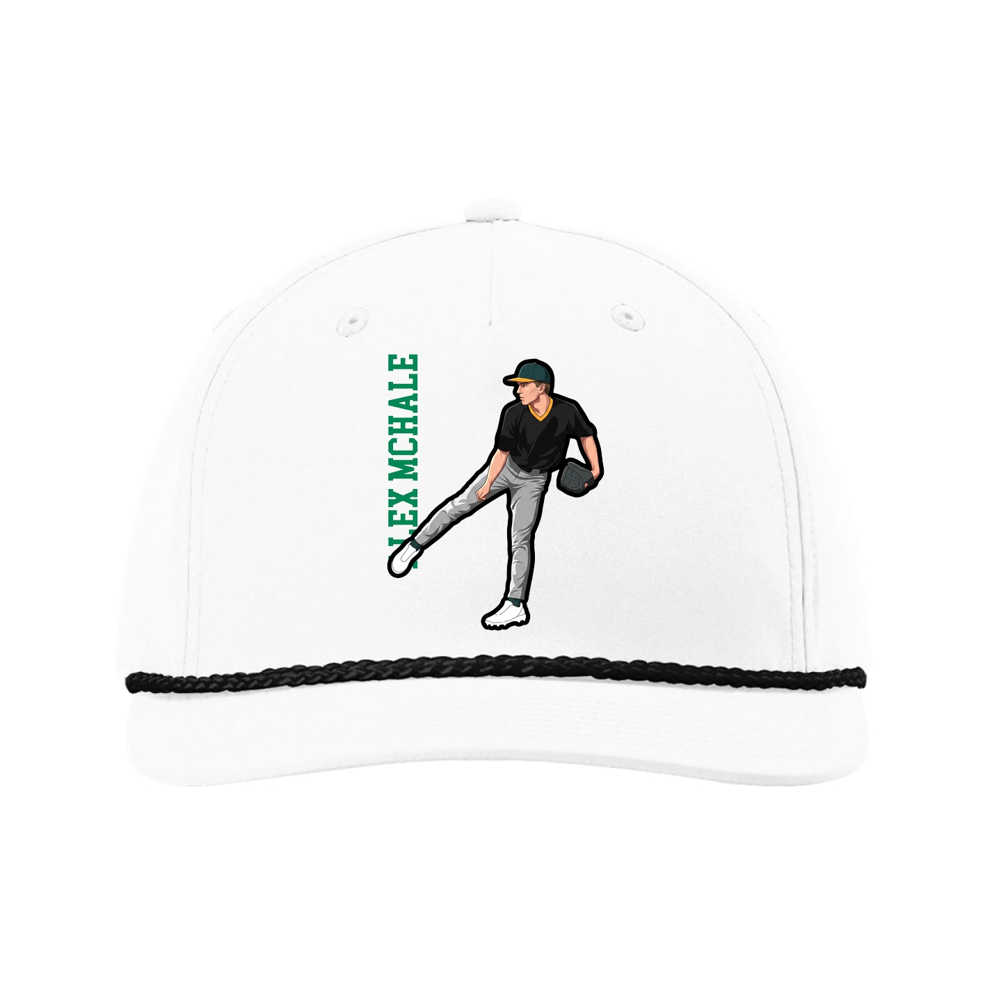 Five-Panel Classic Rope Cap — Name Vertical in White