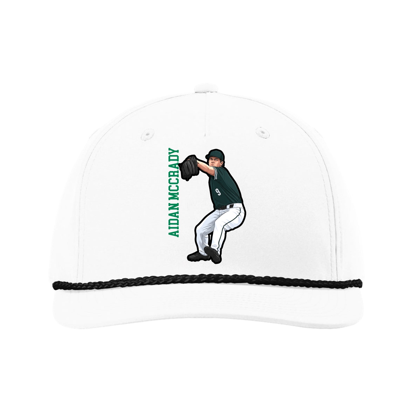 Five-Panel Classic Rope Cap — Name Vertical in White